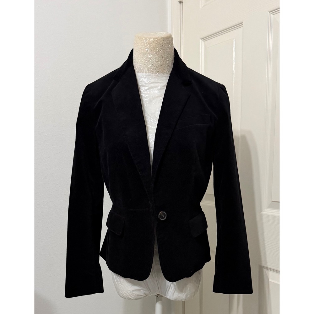 Talbots sz 6P Black Velvet Blazer Single Button Tailored Jacket Women
